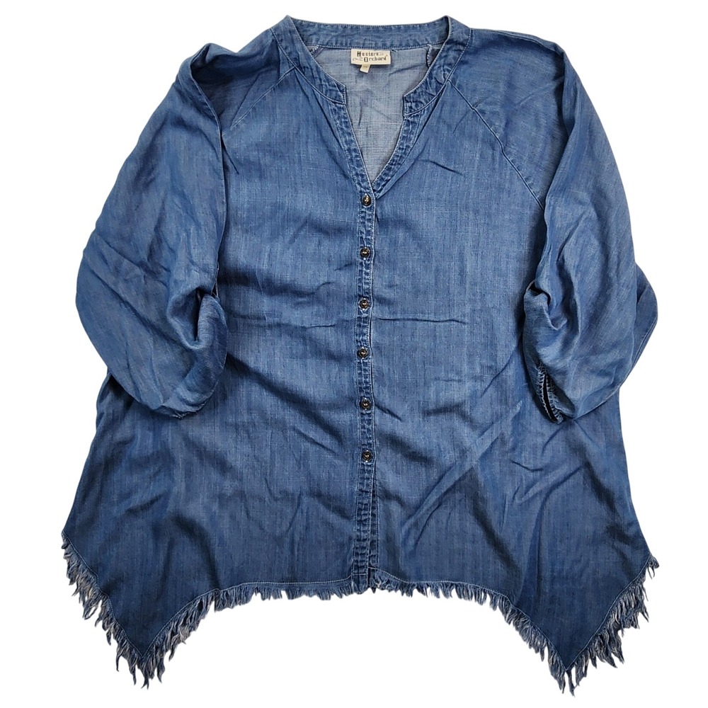 Hester & Orchard Blue Tencel Sharkbite Hem Tunic Top Boho Coastal Western 1X